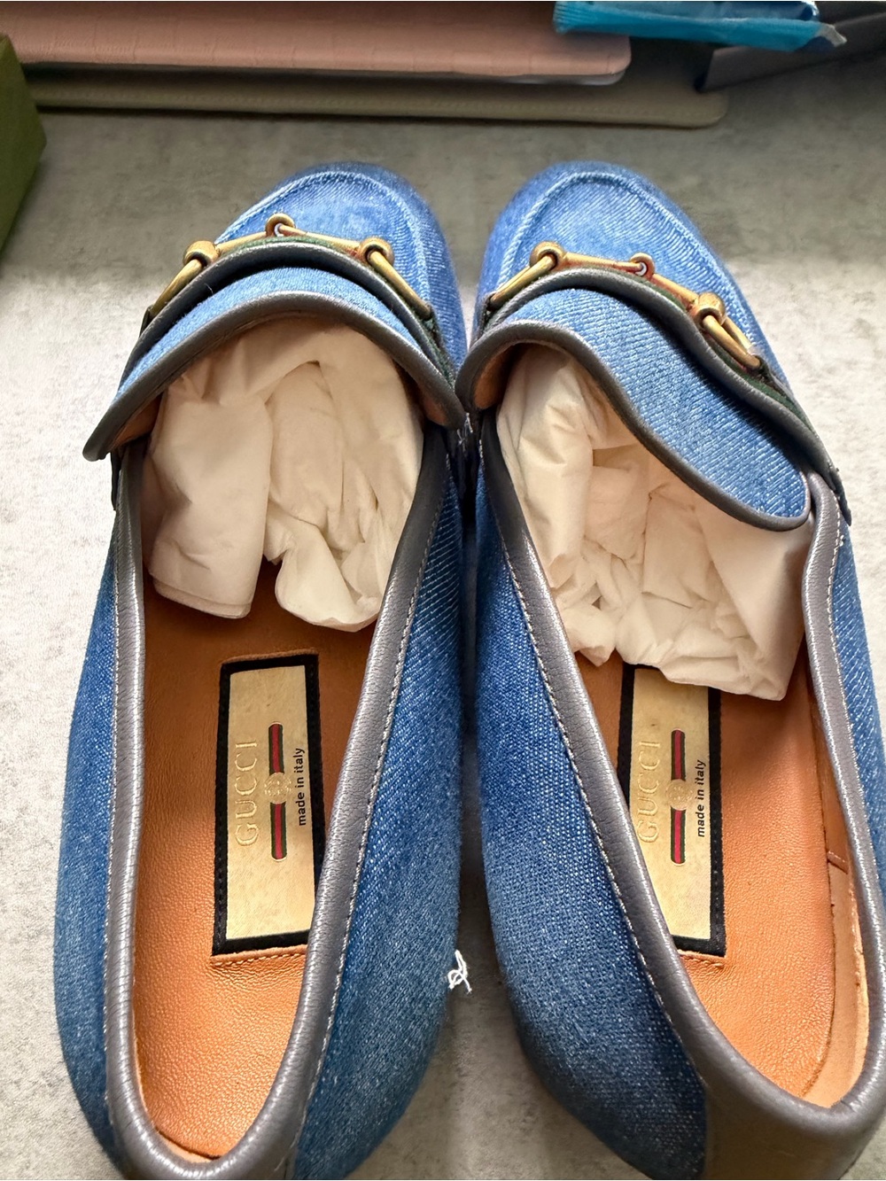 Gucci Blue Denim Horsebit Slip-On Loafers